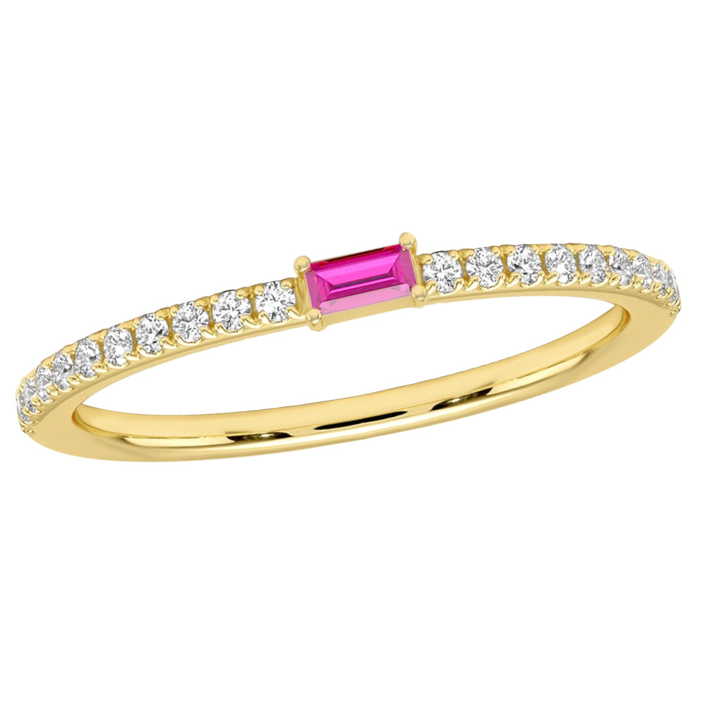 Diamond2Deal 14k Yellow Gold 0.29ct Baguette Cut Pink Sappire and Diamond Wedding Band Ring