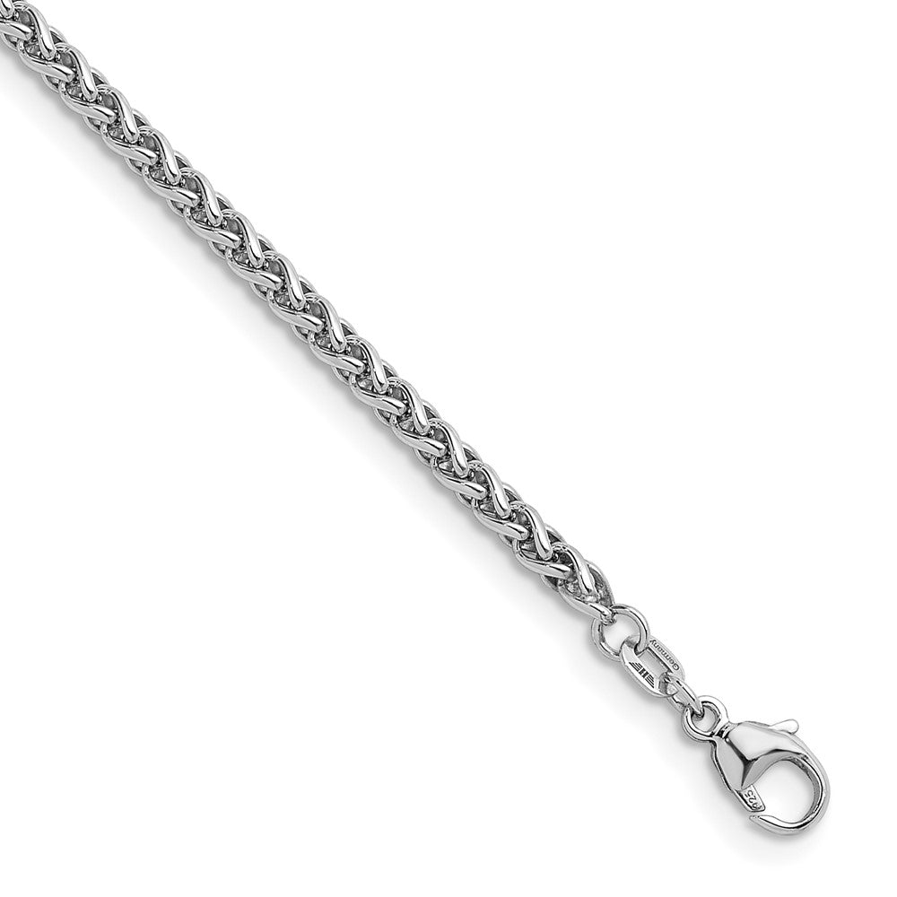 D2D Sterling Silver Rhodium-plated 3mm Wheat 30in Chain
